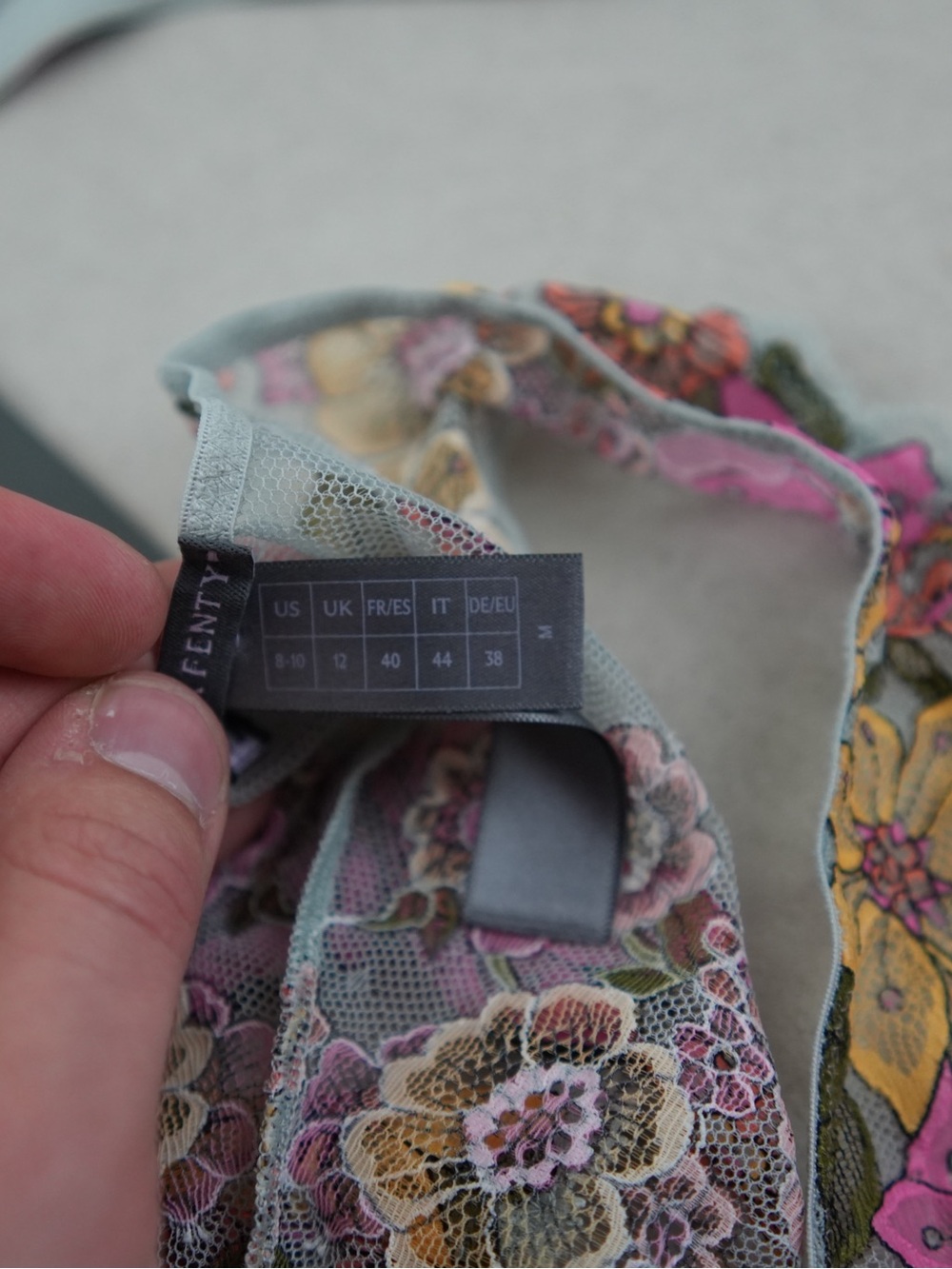 Savage X Fenty Floral Lace Underwire Bra & Thong Set in Mint with Pink & Yellow - Picture 6 of 7